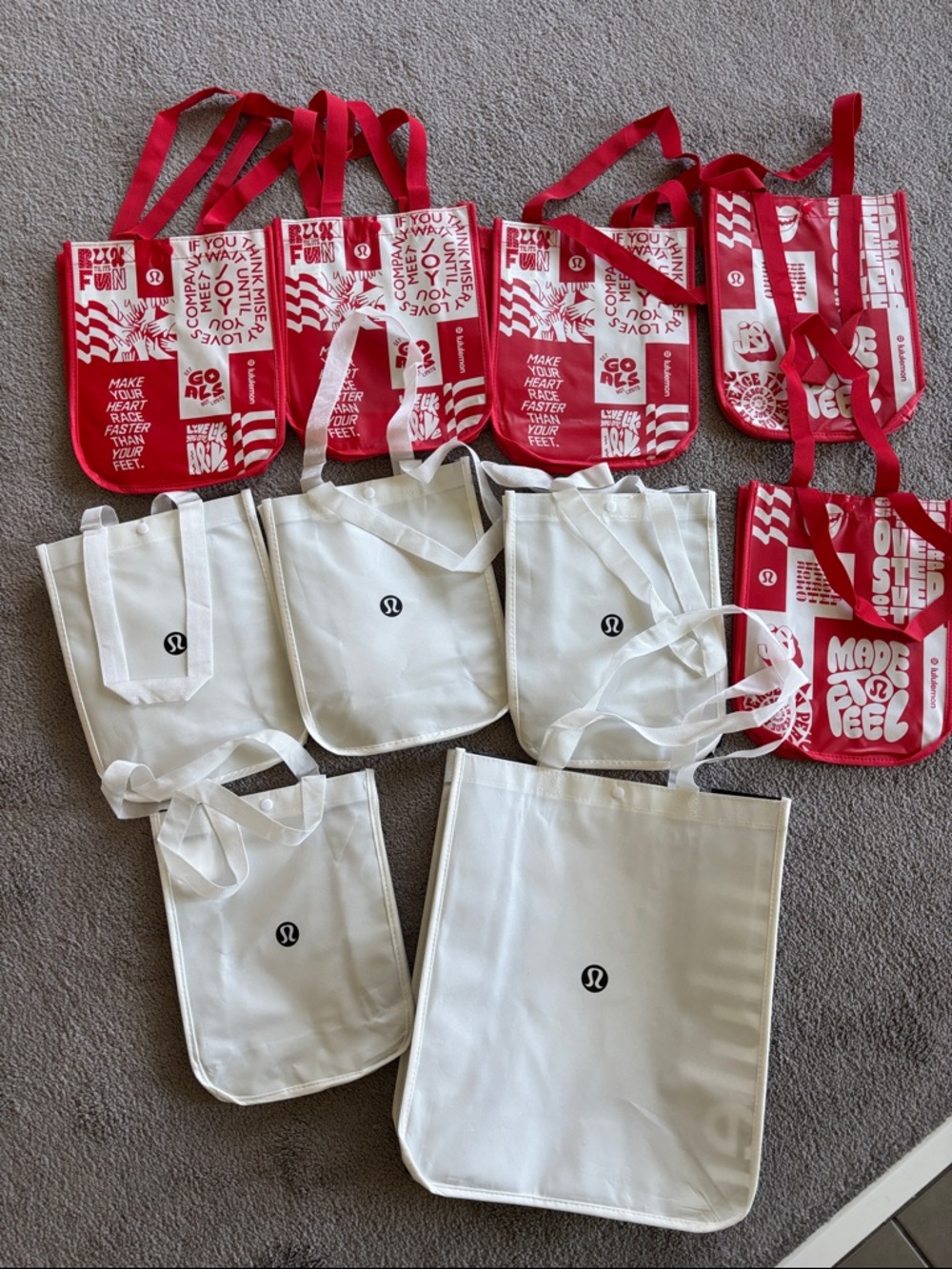 lululemon athletica Red and White Tote Bags